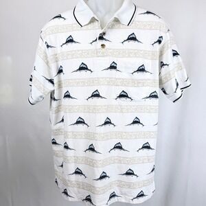 Sailfish Polo Shirt Mens M Fishing Marlin‎ Nautical Coastal Resort Island Blue